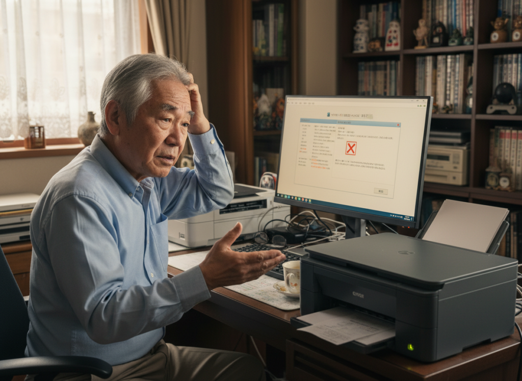 高松市でパソコンが起動しないトラブルを訪問サポートで確認している様子