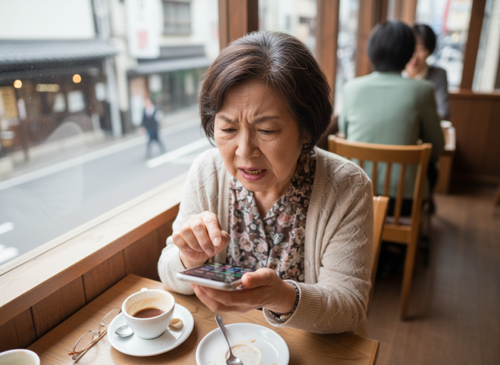香川県高松市で高齢者の方にスマートフォンの基本操作を自宅でわかりやすく説明している様子